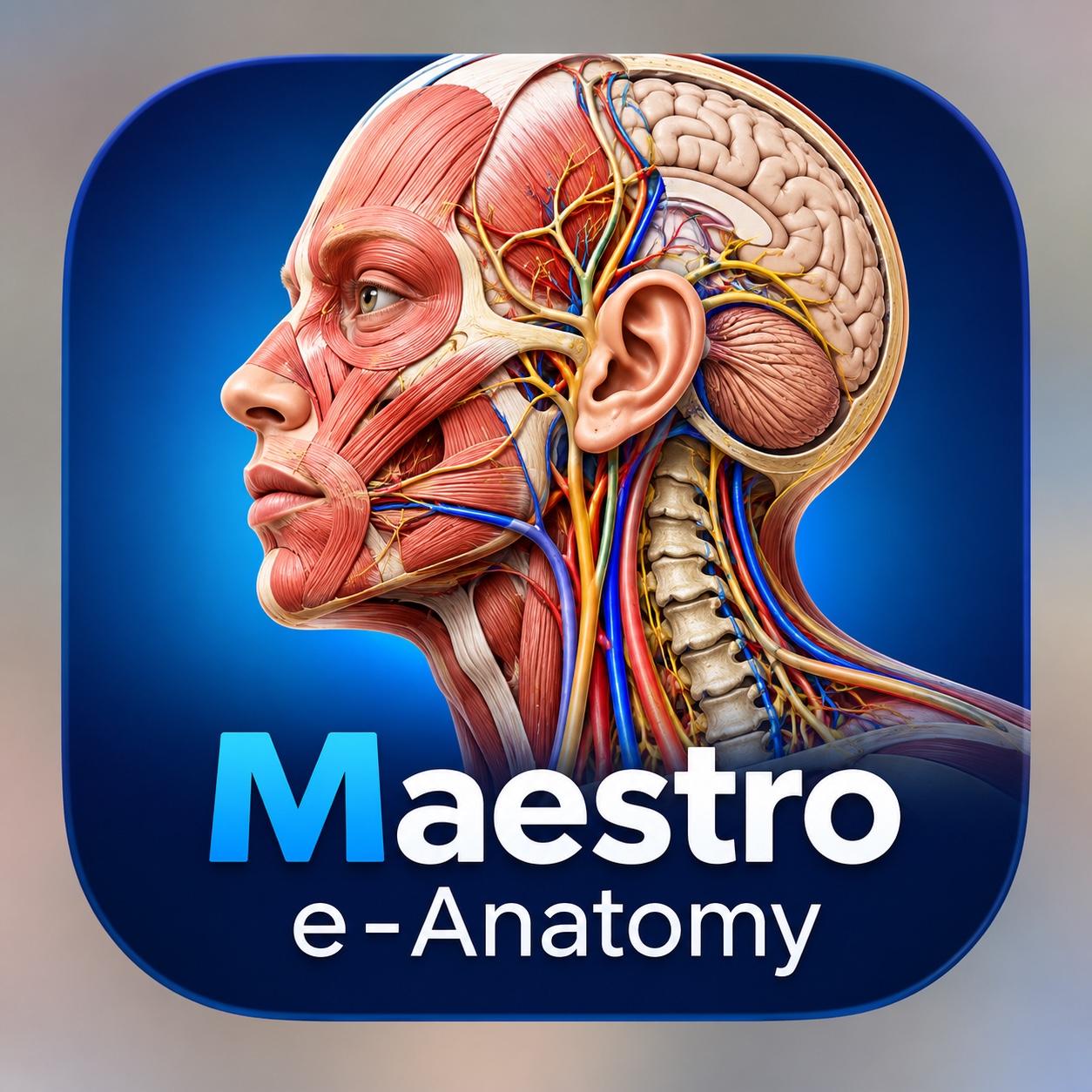Maestro e-Anatomy logo with head and neck anatomy